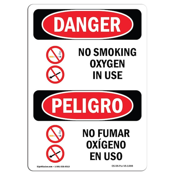 OSHA Sign, No Smoking Oxygen In Use Bilingual, 18in X 12in Aluminum, 12" W, 18" L, Bilingual Spanish